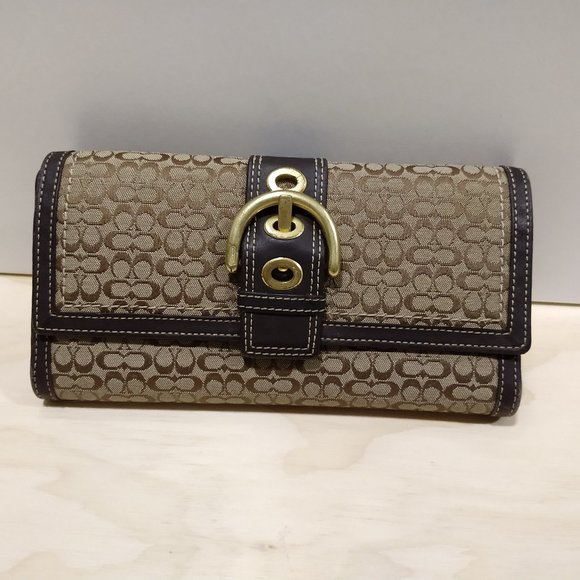 Coach Signature Long Brown Wallet - Picture 1 of 8